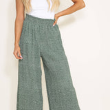 Dotted Smocked Waist Wide Leg Pants for Women in Green