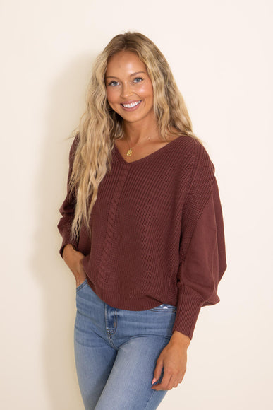 Miracle Clothing Cable Knit Dolman Sweater for Women in Maroon