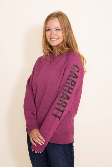 Carhartt Block Logo Crewneck Sweatshirt for Women in Beet Red