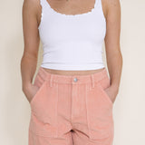 Corduroy Washed Shorts for Women in Pink