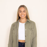 American Bazi Distressed Color Denim Jacket for Women in Green