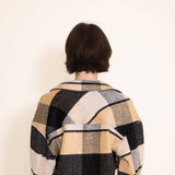 Cropped Plaid Shacket for Women in Black/Yellow