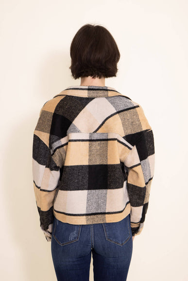 Cropped Plaid Shacket for Women in Black/Yellow