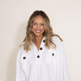 Bucketlist French Terry Fleece Button Up Sweater for Women in Ivory
