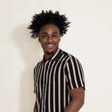 Denim & Flower Woven Button-Down Stripes Shirt for Men in Black