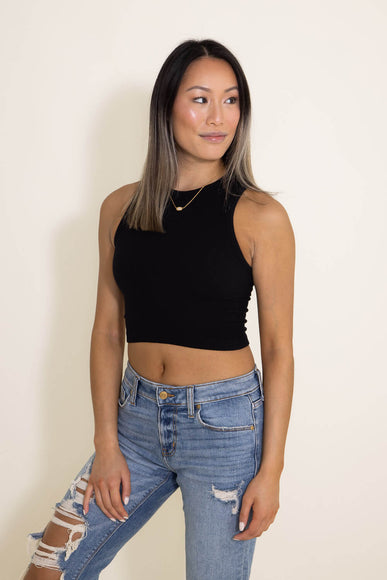 Ribbed Scoop Neck Cropped Brami for Women in Black