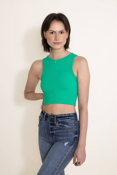 Ribbed Scoop Neck Cropped Brami for Women in Green