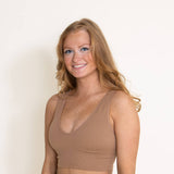 Ribbed V Plunge Padded Sports Bra for Women in Brown
