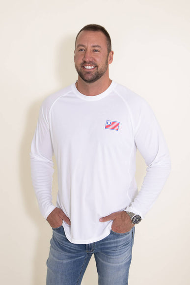 Huk Fishing Huk and Bars Pursuit Long Sleeve Tee for Men in White