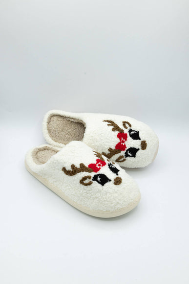 Christmas Reindeer Slippers for Women in White
