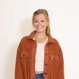 La Miel Sunset Fleece Shacket for Women in Rust Orange