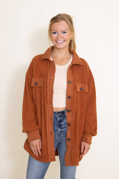 La Miel Sunset Fleece Shacket for Women in Rust Orange