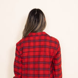 La Miel Plaid Long Sleeve Flannel Button Up Shirt for Women in Red