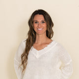 Frayed V Neck Sweater for Women in White