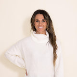 Miracle Clothing Turtleneck Cutout Sweater for Women in White