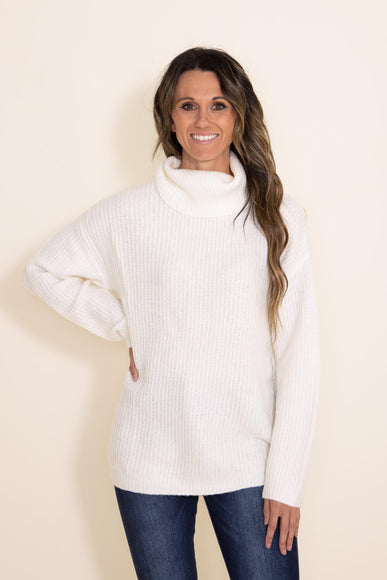 Miracle Clothing Cowlneck Cutout Sweater for Women in White