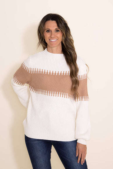Miracle Clothing Stripe Key Sweater for Women in White