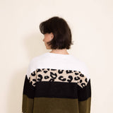 Miracle Clothing Colorblock Animal Print Sweater for Women in Green