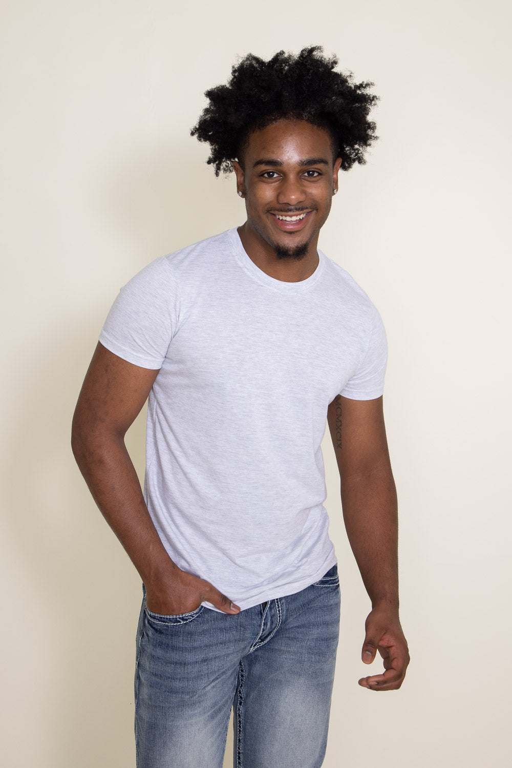 Basic Crewneck T-Shirt for Men in Speckled White