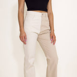 Twill Colorblock Pants for Women in Oatmilk