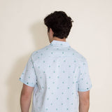 Simply Southern Palm Print Woven Button-Down Shirt for Men in Light Blue