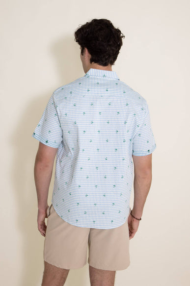 Simply Southern Palm Print Woven Button-Down Shirt for Men in Light Blue