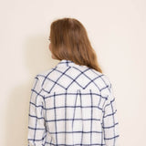 Thread & Supply Xenon Blue Plaid Button Up Top for Women in White
