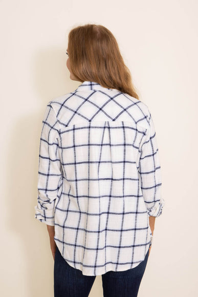 Thread & Supply Xenon Blue Plaid Button Up Top for Women in White