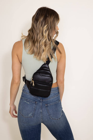 Padded Front Pocket Sling Bag for Women in Black