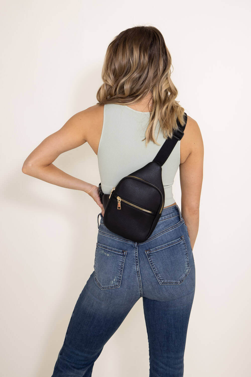 Black Leather Sling Bag \Bum Bag, Fanny Pack