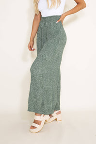 Dotted Smocked Waist Wide Leg Pants for Women in Green