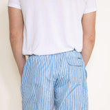 Vintage Summer Premium Stripe Swim Volley Shorts for Men in Denim Blue