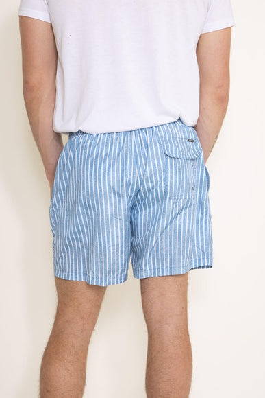 Vintage Summer Premium Stripe Swim Volley Shorts for Men in Denim Blue