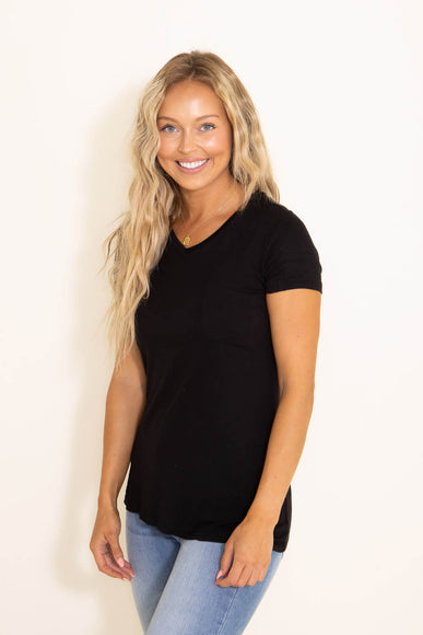 Active Basic Short Sleeve V-Neck Rayon T-Shirt for Women in Black