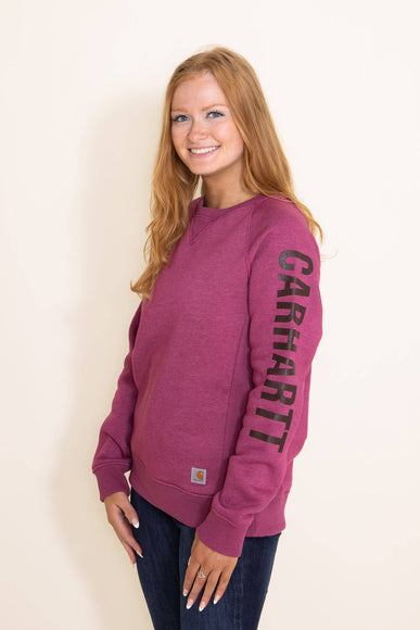 Carhartt Block Logo Crewneck Sweatshirt for Women in Beet Red