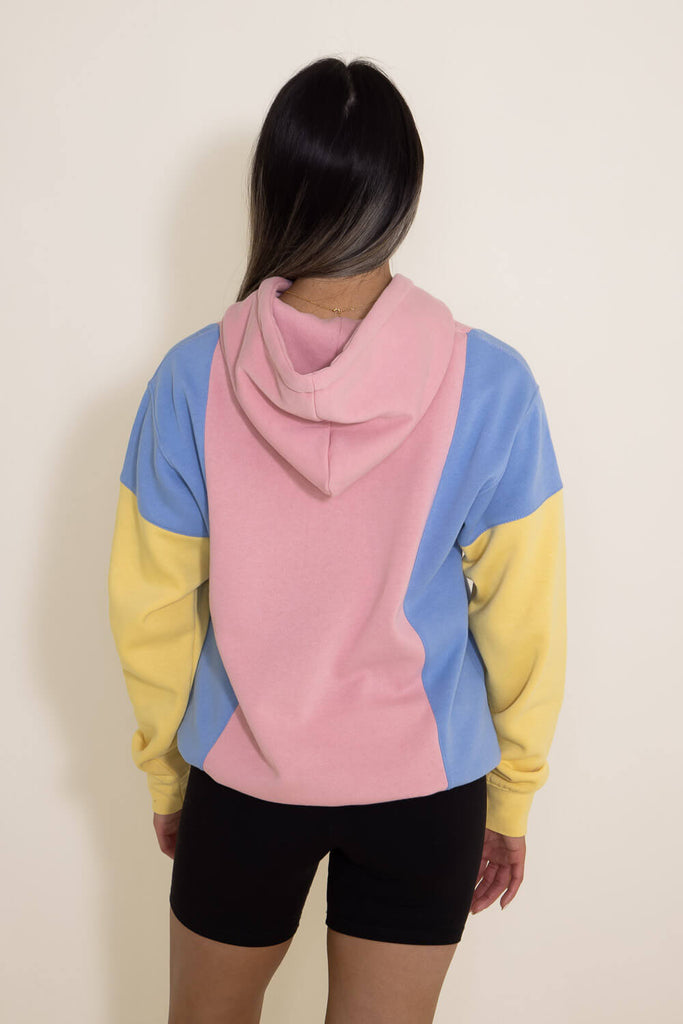 Pink color block hoodie discount