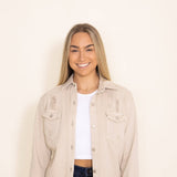 American Bazi Distressed Color Denim Jacket for Women in Beige