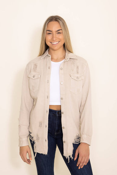 American Bazi Distressed Color Denim Jacket for Women in Beige