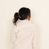 American Bazi Long Destructed Denim Shacket in Ivory