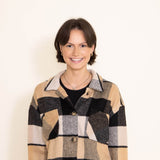 Cropped Plaid Shacket for Women in Black/Yellow