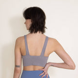 Ribbed V Plunge Padded Sports Bra for Women in Grey