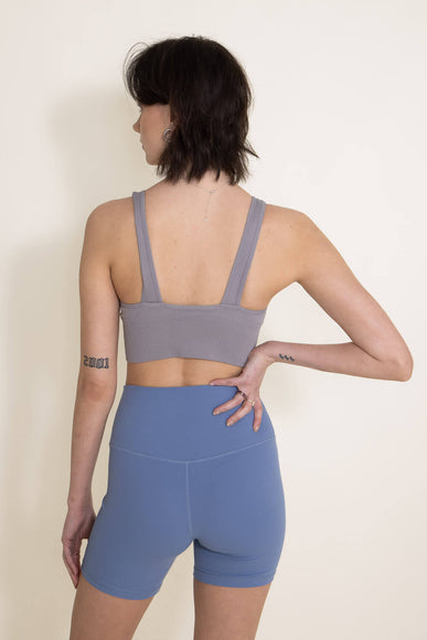 Ribbed V Plunge Padded Sports Bra for Women in Grey