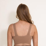 Ribbed V Plunge Padded Sports Bra for Women in Brown
