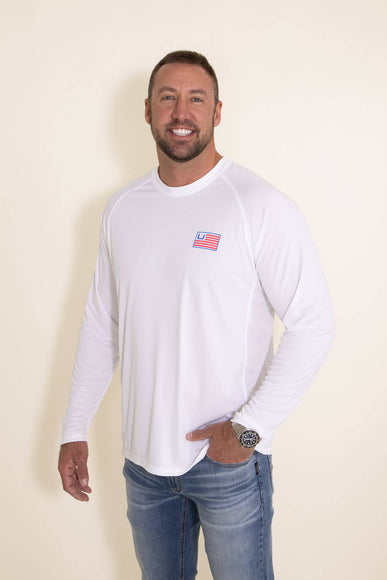 Huk Fishing Huk and Bars Pursuit Long Sleeve Tee for Men in White