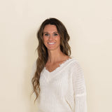 Frayed V Neck Sweater for Women in White