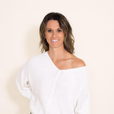 Miracle Clothing Cable Knit Dolman Sweater for Women in White