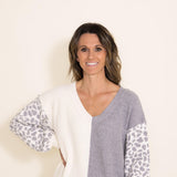 Miracle Clothing Color Block Sweater for Women in Grey