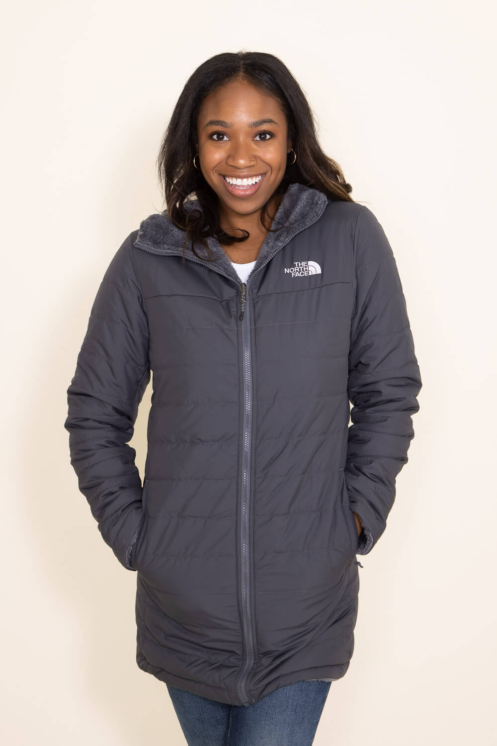 The North Face Mossbud Insulated Reversible Parka Coat for Women in Gr