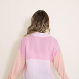 Simply Southern Color Block Boyfriend Shirt for Women in Taffy Pink