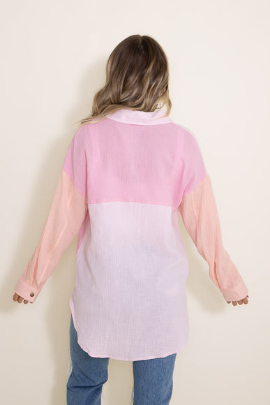 Simply Southern Color Block Boyfriend Shirt for Women in Taffy Pink